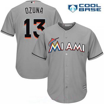 Men's Miami Marlins #13 Marcell Ozuna Gray Road Stitched MLB Majestic Cool Base Jersey