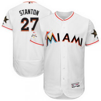 Men's Miami Marlins #27 Giancarlo Stanton Majestic White 2017 MLB All-Star Game Worn Stitched MLB Flex Base Jersey
