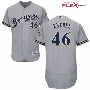 Men's Milwaukee Brewers #46 Corey Knebel Gray Road Stitched MLB Majestic Flex Base Jersey