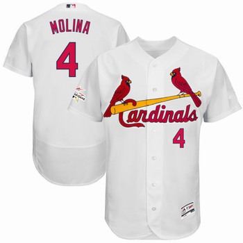 Men's St. Louis Cardinals #4 Yadier Molina Majestic White 2017 MLB All-Star Game Worn Stitched MLB Flex Base Jersey