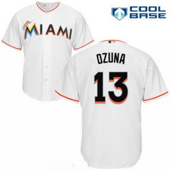 Miami Marlins #13 Marcell Ozuna White Home Stitched MLB Majestic Cool Base Jersey