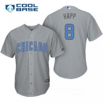 Men's Chicago Cubs #8 Ian Happ Gray with Baby Blue Father's Day Stitched MLB Majestic Cool Base Jersey
