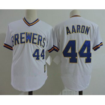 Men's Milwaukee Brewers #44 Hank Aaron White Pullover Throwback Cooperstown Collection Stitched MLB Mitchell & Ness Jersey