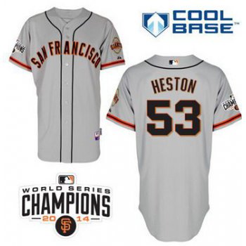 San Francisco Giants #53 Chris Heston 2014 Champions Patch Gray Jersey
