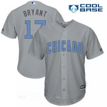 Men's Chicago Cubs #17 Kris Bryant Gray with Baby Blue Father's Day Stitched MLB Majestic Cool Base Jersey