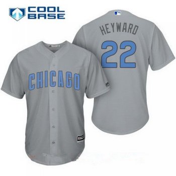 Men's Chicago Cubs #22 Jason Heyward Gray with Baby Blue Father's Day Stitched MLB Majestic Cool Base Jersey