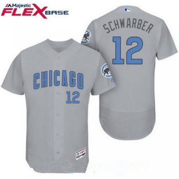Men's Chicago Cubs #28 Kyle Schwarber Gray with Baby Blue Father's Day Stitched MLB Majestic Flex Base Jersey