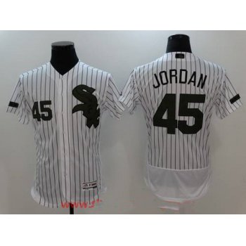 Men's Chicago White Sox #45 Michael Jordan White with Green Memorial Day Stitched MLB Majestic Flex Base Jersey