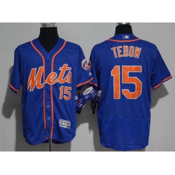 Men's New York Mets #15 Tim Tebow Royal Blue with Orange Stitched MLB 2017 Majestic Flex Base Jersey