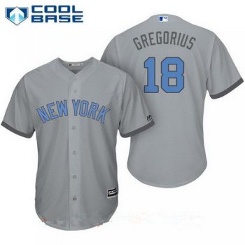 Men's New York Yankees #18 Didi Gregorius Gray With Baby Blue Father's Day Stitched MLB Majestic Cool Base Jersey
