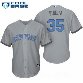 Men's New York Yankees #35 Michael Pineda Gray With Baby Blue Father's Day Stitched MLB Majestic Cool Base Jersey
