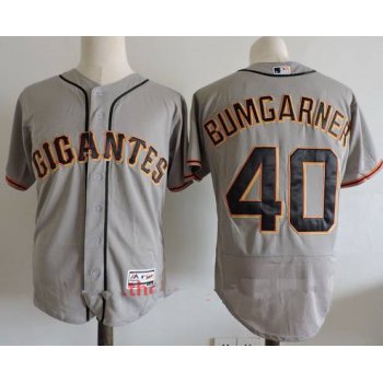 Men's San Francisco Giants #40 Madison Bumgarner Gray Gigantes Stitched MLB Majestic Flex Base Jersey
