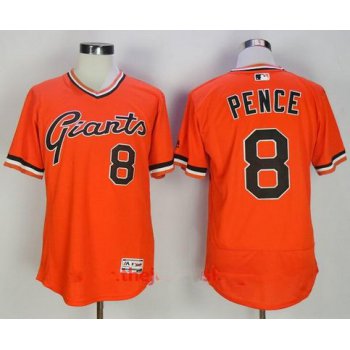 Men's San Francisco Giants #8 Hunter Pence Orange Pullover Stitched MLB Majestic Flex Base Jersey
