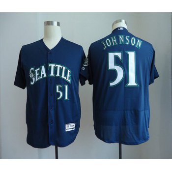 Men's Seattle Mariners #51 Randy Johnson Retired Navy Blue Stitched MLB Majestic Flex Base Jersey