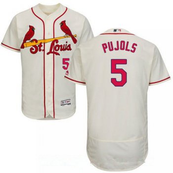Men's St. Louis Cardinals #5 Albert Pujols Cream Alternate Stitched MLB Majestic Flex Base Jersey