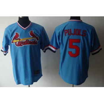 Men's St. Louis Cardinals #5 Albert Pujols Light Blue Pullover Stitched MLB Majestic Cooperstown Collection Jersey