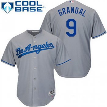 Men's Los Angeles Dodgers #9 Yasmani Grandal Gray Road Stitched MLB Majestic Cool Base Jersey