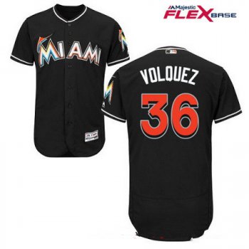 Men's Miami Marlins #36 Edinson Volquez Black Alternate Stitched MLB Majestic Flex Base Jersey