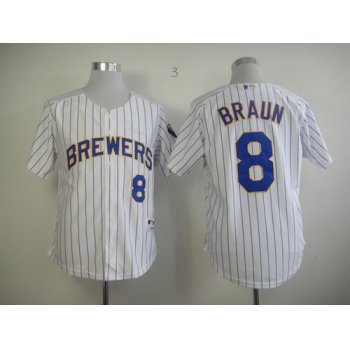 Milwaukee Brewers #8 Braun White Pinstripe Jersey