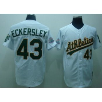 Oakland Athletics #43 Dennis Eckersley White Throwback Jersey