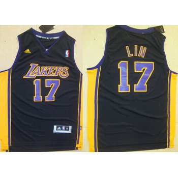Los Angeles Lakers #17 Jeremy Lin Revolution 30 Swingman Black With Purple Jersey