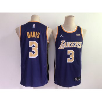 Men's Los Angeles Lakers #3 Anthony Davis Purple 2021 Brand Jordan Swingman Stitched NBA Jersey With NEW Sponsor Logo