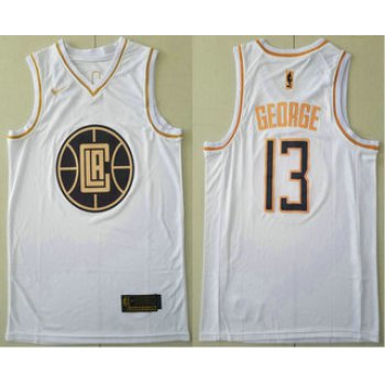 Men's Los Angeles Clippers #13 Paul George White Golden Nike Swingman Stitched NBA Jersey