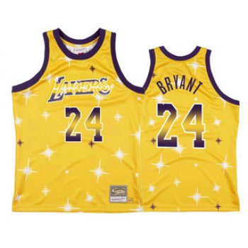 Men's Los Angeles Lakers #24 Kobe Bryant Starry Yellow Hardwood Classics Soul Swingman Throwback Jersey