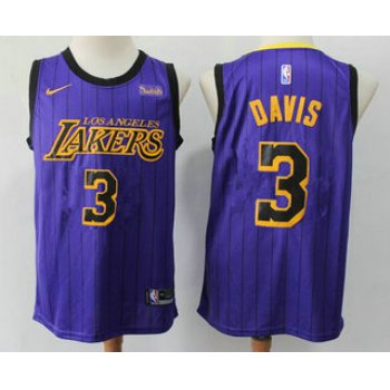 Men's Los Angeles Lakers #3 Anthony Davis 2019 Purple Stripe Nike Swingman Wish Stitched NBA Jersey
