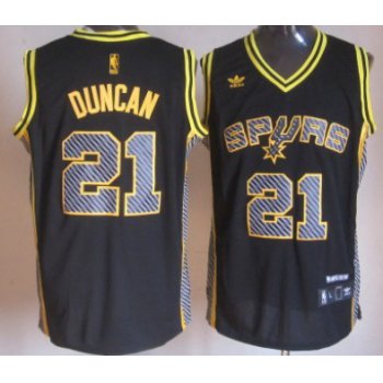 San Antonio Spurs #21 Tim Duncan Black Electricity Fashion Jersey