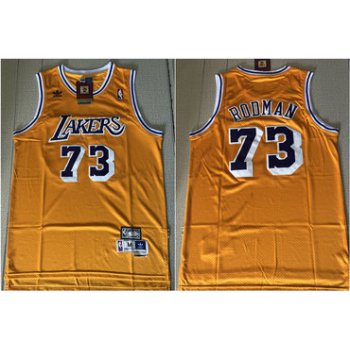 Lakers 73 Dennis Rodman Yellow Hardwood Classics Jersey