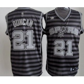 San Antonio Spurs #21 Tim Duncan Gray With Black Pinstripe Jersey