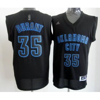 Oklahoma City Thunder #35 Kevin Durant All Black With Blue Fashion Jersey