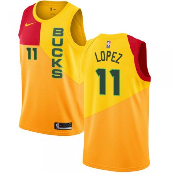 Nike Bucks #11 Brook Lopez Yellow NBA Swingman City Edition Jersey