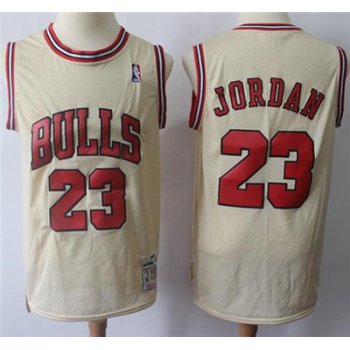 Mitchell And Ness Bulls #23 Michael Jordan Cream Throwback Stitched NBA Jersey