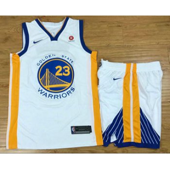 Men's Golden State Warriors #23 Draymond Green White 2017-2018 Nike Swingman Rakuten Stitched NBA Jersey With Shorts
