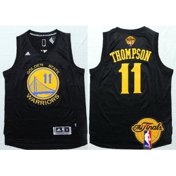 Men's Golden State Warriors #11 Klay Thompson Black With Gold 2017 The NBA Finals Patch Jersey