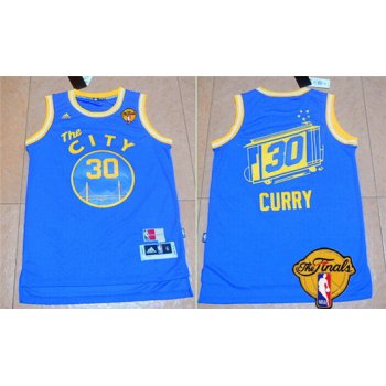 Men's Golden State Warriors #30 Stephen Curry Retro Blue 2017 The NBA Finals Patch Jersey