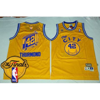 Men's Warriors #42 Nate Thurmond Gold Throwback The City 2017 The Finals Patch Stitched NBA Jersey