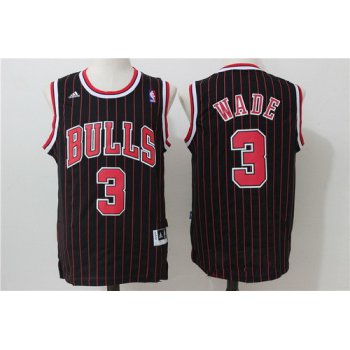 Men's Chicago Bulls #3 Dwyane Wade Black Pinstripe Revolution 30 Swingman Adidas Basketball Jersey