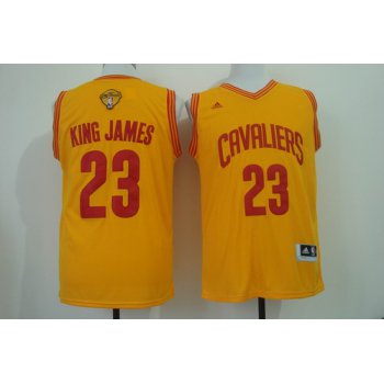 Men's Cleveland Cavaliers #23 King James Nickname 2016 The NBA Finals Patch Yellow Fashion Jersey
