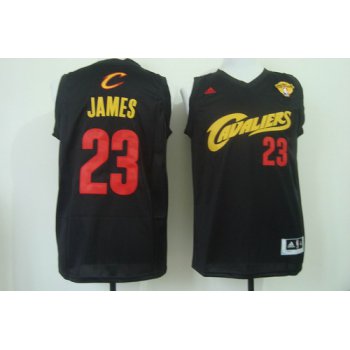 Men's Cleveland Cavaliers #23 LeBron James 2016 The NBA Finals Patch Black With Red Fashion Jersey