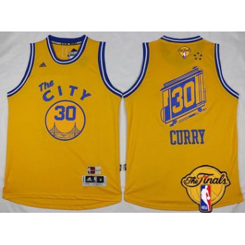 Men's Golden State Warriors #30 Stephen Curry 2015-16 Retro Yellow 2016 The NBA Finals Patch Jersey