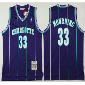 Men's Charlotte Hornets #33 Alonzo Mourning 1992-93 Purple Hardwood Classics Soul Swingman Throwback Jersey