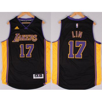 Los Angeles Lakers #17 Jeremy Lin Revolution 30 Swingman 2014 New Black With Purple Jersey