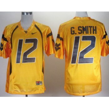 West Virginia Mountaineers #12 Geno Smith Yellow Jersey
