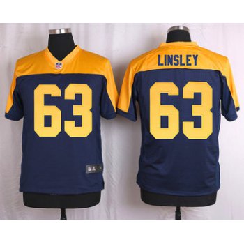 Men's Green Bay Packers #63 Corey Linsley Navy Blue Gold Alternate NFL Nike Elite Jersey