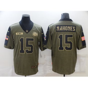 Men's Kansas City Chiefs #15 Patrick Mahomes Nike Olive 2021 Salute To Service Limited Player Jersey