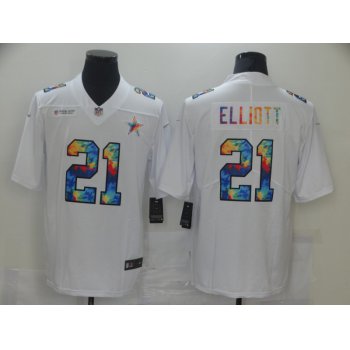 Men Dallas Cowboys 21 Elliott White Nike Rainbow version 2021 NFL Jersey