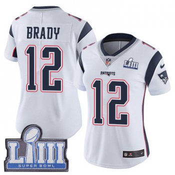 #12 Limited Tom Brady White Nike NFL Road Women's Jersey New England Patriots Vapor Untouchable Super Bowl LIII Bound